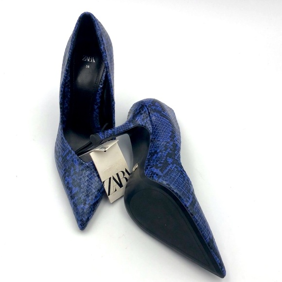 Zara NWT Sexy Blue Snakeskin Print Stiletto Heels Shoes **Size 38/US 7.5**🔥🔥 - Picture 4 of 10